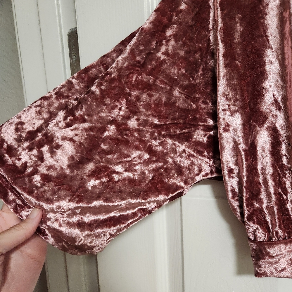 Subdued Mauve Raspberry Crushed Velvet Crop Top S… - image 2